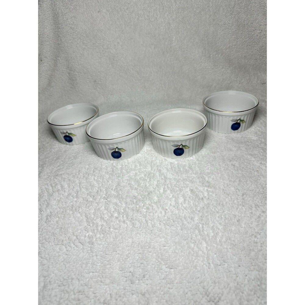 ANDREA BY SADEK "FRUIT & BLOSSOMS" RAMEKINS Set Of 4 Creme Brûlée Dishes